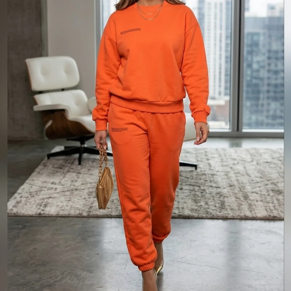 Women's Cozy Crewneck Sweatshirt & Jogger Set - Orange PANGAIA - Picture 1 of 6